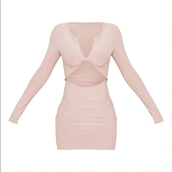 PrettyLittleThing | Dresses | Stone Slinky Knot Bust Long Sleeve Cut Out Bodycon  Dress | Poshmark
